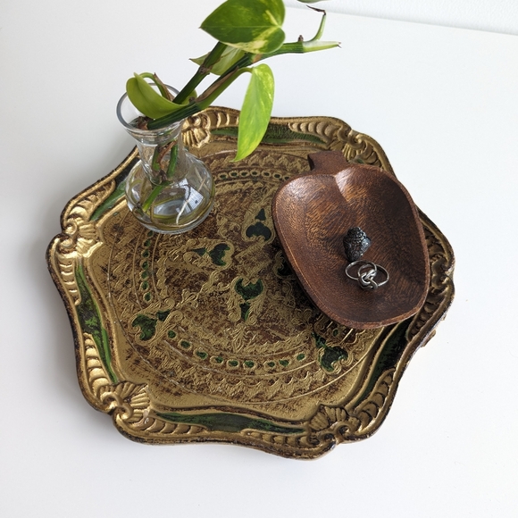 Vintage Wood Italian Florentine Embellished Gold Painted Tray Italy - Picture 8 of 10